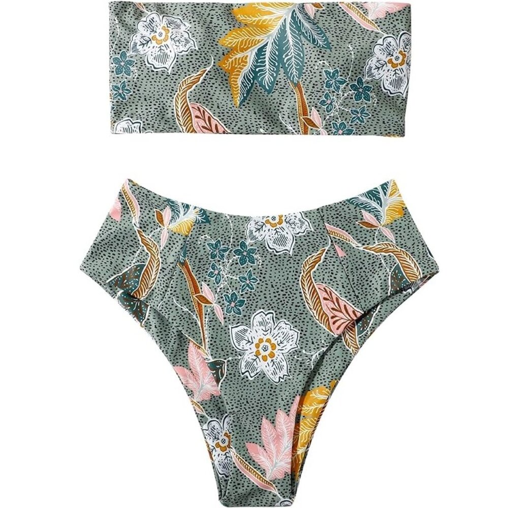 Bandeau Bikini Swimsuits Off Shoulder High Waist Bathing Suit High Cut. h03